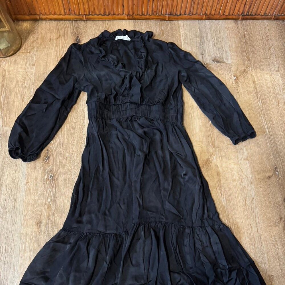 B&Sh Black‎ Floral Long Sleeve Wrap Ruffle Dress Size 0